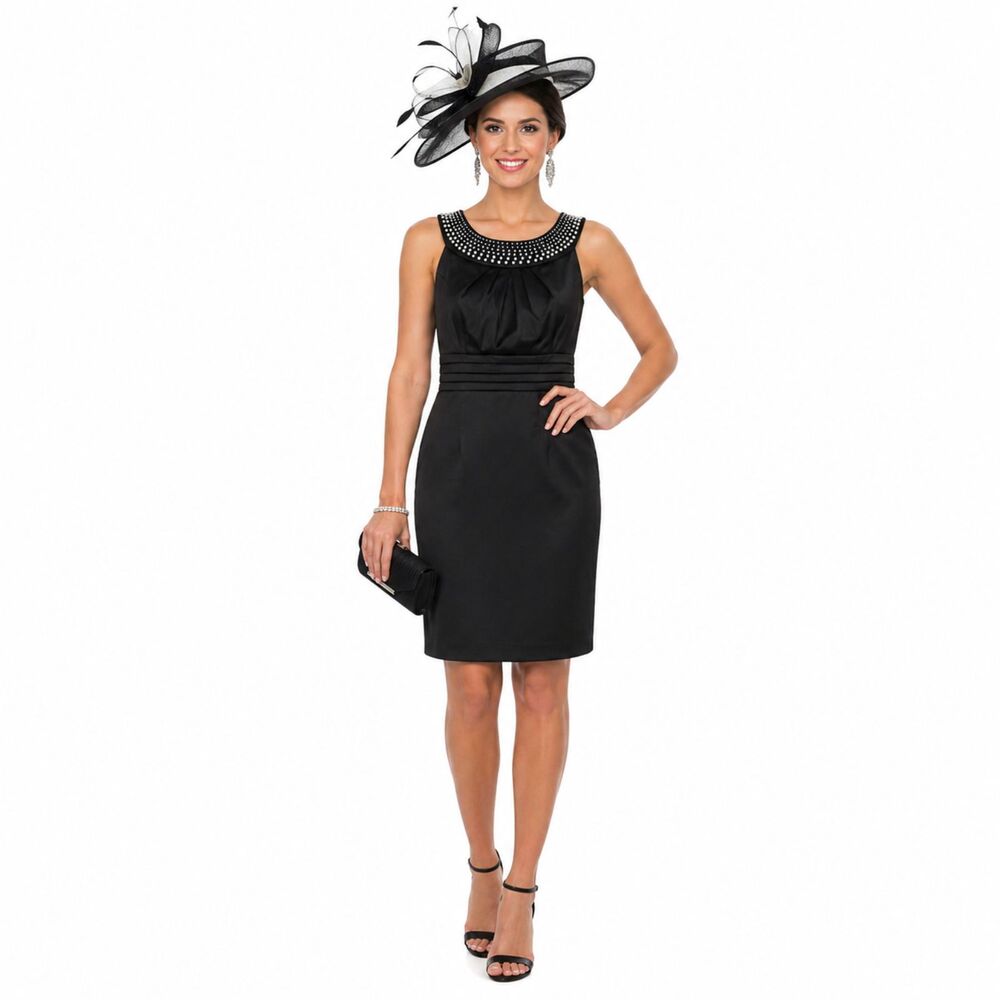 WHBM Formal Black Dress Size 4 Knee-Length Sleeveless Pearl Beaded Neckline